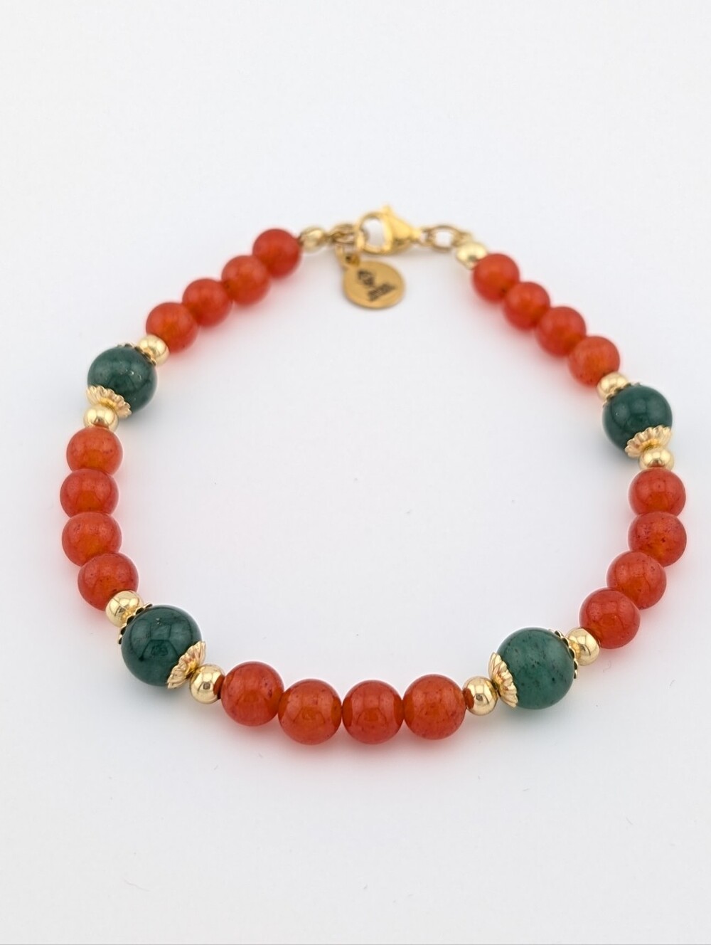 Carnelian & Moss Agate Gold Bracelet - Unique Artisan Jewelry - D082 - Picture 3 of 5